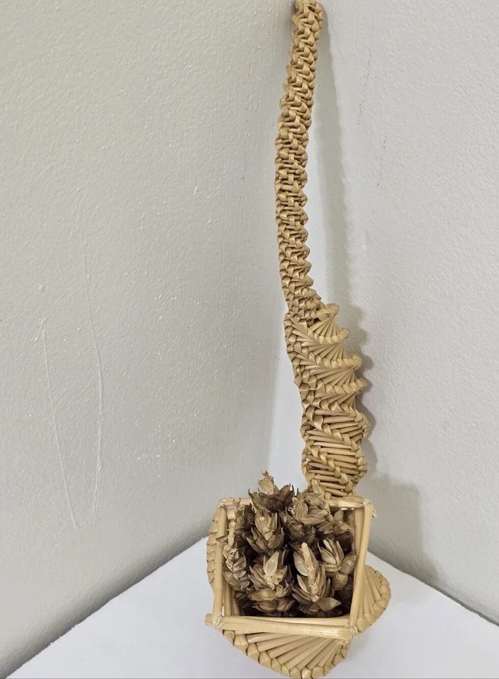 vintage hand woven Traditional Corn Dolly Spiral Cornucopia Straw Woven Decor